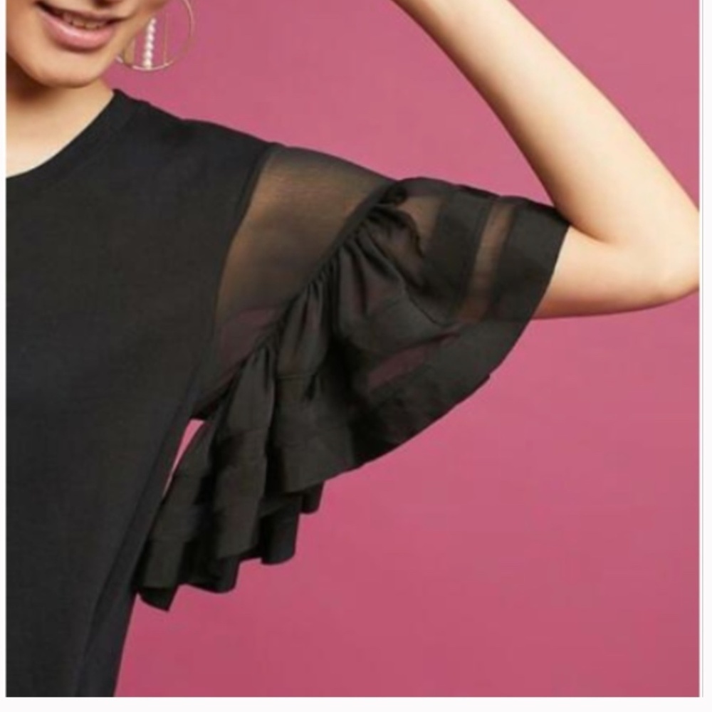 Vanessa Virginia by Antropologie Ruffled Cotton Sorrento Top Black Size Small - Picture 2 of 8